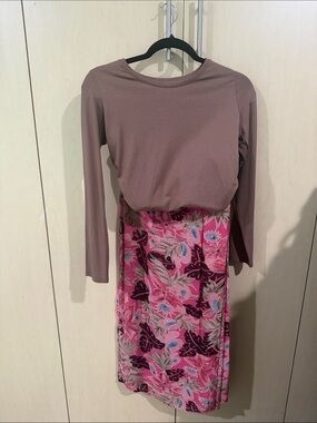 Tahari Mauve & Pink Floral Long-Sleeve Dress